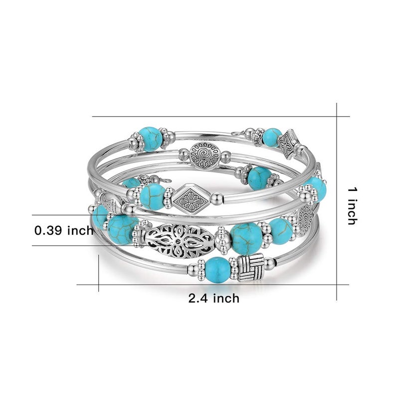 BULINLIN Layered Wrap Bangle Turquoise Bracelet - Bead Bracelet with Natural Agate Stone, Gifts For Women (01-Turquoise) - Image 5